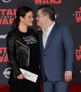 Actor Patton Oswalt and his wife, actress Meredith Salenger attends the premiere of the sci-fi motion picture fantasy Star Wars: The Last Jedi at the Shrine Auditorium in Los Angeles on December 9, 2017. Storyline: Having taken her first steps into the Jedi world, Rey joins Luke Skywalker on an adventure with Leia, Finn and Poe that unlocks mysteries of the Force and secrets of the past.  LAP20171209207 JIMxRUYMEN