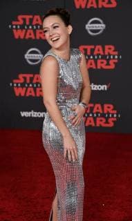 Cast member Billie Lourd attends the premiere of the sci-fi motion picture fantasy Star Wars: The Last Jedi at the Shrine Auditorium in Los Angeles on December 9, 2017. Storyline: Having taken her first steps into the Jedi world, Rey joins Luke Skywalker on an adventure with Leia, Finn and Poe that unlocks mysteries of the Force and secrets of the past.  LAP20171209218 JIMxRUYMEN