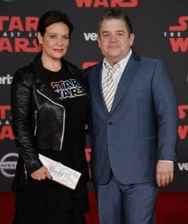 Actor Patton Oswalt and his wife, actress Meredith Salenger attends the premiere of the sci-fi motion picture fantasy Star Wars: The Last Jedi at the Shrine Auditorium in Los Angeles on December 9, 2017. Storyline: Having taken her first steps into the Jedi world, Rey joins Luke Skywalker on an adventure with Leia, Finn and Poe that unlocks mysteries of the Force and secrets of the past.  LAP20171209206 JIMxRUYMEN