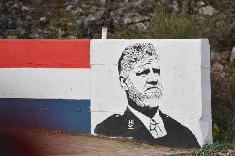 Slobodan Praljak mural 10.12.2017., Bilice - Unknown artist made a mural for general Slobodan Praljak on the entrance of Bilice near Sibenik city. Slobodan Praljak died after drinking poison at the Hague court.  HrvojexJelavic PIXSELL