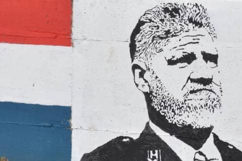 Slobodan Praljak mural 10.12.2017., Bilice - Unknown artist made a mural for general Slobodan Praljak on the entrance of Bilice near Sibenik city. Slobodan Praljak died after drinking poison at the Hague court.  HrvojexJelavic PIXSELL