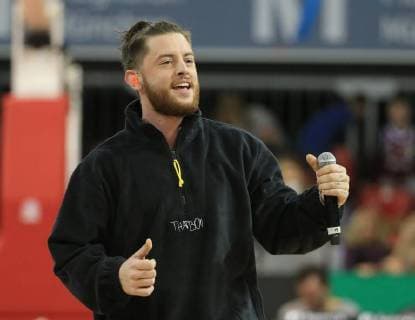 20171209, 1.BBL, FCB Basketball vs Riesen Ludwigsburg, Audi Dome Muenchen, Basketball, Sport, im Bild: Sänger Bausa