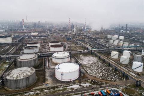 MOSCOW, RUSSIA - DECEMBER 13, 2017: An aerial view of the Moscow Oil Refinery in the Chagino-Kapotnya industrial zone. Sergei Bobylev TASS  TS06D021