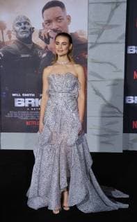 Cast member Lucy Fry attends the premiere of the sci-fi motion picture thriller Bright at the Regency Village Theatre in the Westwood section of Los Angeles on December 13, 2017. Storyline: Set in a world where mystical creatures live side by side with humans. A human cop is forced to work with an Orc to find a weapon everyone is prepared to kill for.  LAP2017121358 JIMxRUYMEN