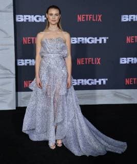 Cast member Lucy Fry attends the premiere of the sci-fi motion picture thriller Bright at the Regency Village Theatre in the Westwood section of Los Angeles on December 13, 2017. Storyline: Set in a world where mystical creatures live side by side with humans. A human cop is forced to work with an Orc to find a weapon everyone is prepared to kill for.  LAP2017121361 JIMxRUYMEN