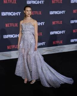 Cast member Lucy Fry attends the premiere of the sci-fi motion picture thriller Bright at the Regency Village Theatre in the Westwood section of Los Angeles on December 13, 2017. Storyline: Set in a world where mystical creatures live side by side with humans. A human cop is forced to work with an Orc to find a weapon everyone is prepared to kill for.  LAP20171213202 JIMxRUYMEN