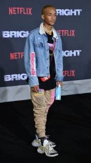 Actor Jaden Smith attends the premiere of the sci-fi motion picture thriller Bright at the Regency Village Theatre in the Westwood section of Los Angeles on December 13, 2017. Storyline: Set in a world where mystical creatures live side by side with humans. A human cop is forced to work with an Orc to find a weapon everyone is prepared to kill for.  LAP2017121394 JIMxRUYMEN