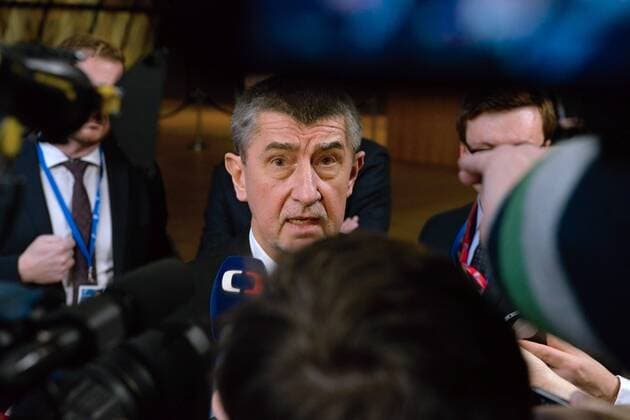 Czech Republic s Prime Minister Andrej Babis speaks with journalists prior to the meeting of the Visegrad Group on the sidelines of an EU summit in Brussels on Thursday, Dec. 14, 2017. European Union leaders are gathering in Brussels and are set to move Brexit talks into a new phase as pressure mounts on Prime Minister Theresa May over her plans to take Britain out of the 28-nation bloc. (CTKxPhoto JakubxDospiva) CTKPhotoP201712140509001  JD6