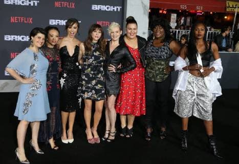 WESTWOOD, CA - DECEMBER 13: Rebekka Johnson, Kia Stevens, Brit Baron, Jackie Tohn, Kimmy Gatewood and Britney Young, at Premiere Of Netflix s Bright at The Regency Village Theatre, In Hollywood, California on December 13, 2017. Copyright: xFayexSadoux