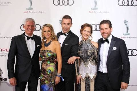 Alexander Schuhmacher (Audi Deutschland) mit Ehefrau Stefanie, Kai Pflaume, Philip Greffenius mit Ehefrau Evelyne Audi Generation Award 2017 im Hotel Bayerischer Hof in Muenchen am 13.12.2017