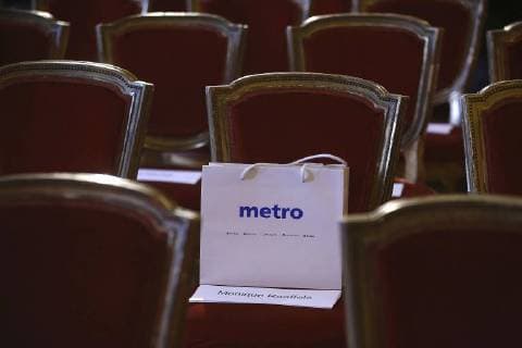 Illustration shows Metro logo at the award ceremony of Belgodyssee at Royal Palace, Thursday 14 December 2017 in Brussels.  NICOLASxMAETERLINCK 05218779