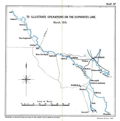 Map showing the action on the Euphrates line March 1918, Iraq Copyright: Topfoto  !ACHTUNG AUFNAHMEDATUM GESCHÄTZT! UnitedArchives1303075