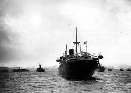 Picture taken on arrival at a British port of the Norwegian ship which escaped from Sweden in January 1941. They escaped from the Gothenburg on January 23 and were met by units of the Home Fleet in the North Sea and escorted into Kirkwell on January 25, 1941. Picture shows: A general view of the Elizabeth Bakke, one of the ships. Picture issued: July 1945, United Kingdom Scotland Copyright: Topfoto  !ACHTUNG AUFNAHMEDATUM GESCHÄTZT! UnitedArchives1314434