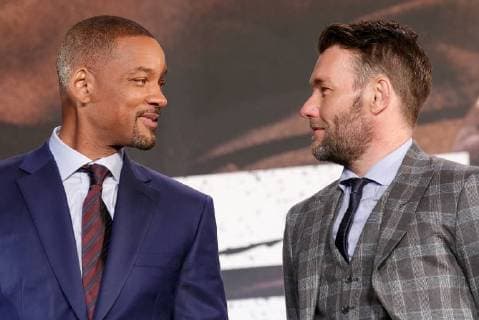 (L to R) Actors Will Smith and Joel Edgerton, attend the Japan premiere for the movie Bright on December 19, 2017, Tokyo, Japan. Smith and Edgerton alongside actress Noomi Rapace and director David Ayer, received a warm welcome from the Japanese fans at the event. The film will be released globally on Netflix on December 22.  (gxta_brightjp018)