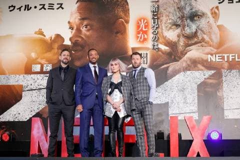 (L to R) Director David Ayer, Will Smith, actress Noomi Rapace and Joel Edgerton, pose for the cameras during the Japan premiere for the movie Bright on December 19, 2017, Tokyo, Japan. The casts received a warm welcome from the Japanese fans at the event. The film will be released globally on Netflix on December 22.  (gxta_brightjp029)