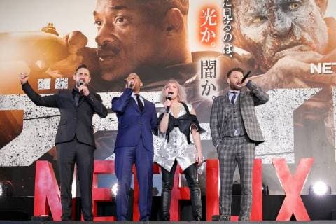 (L to R) Director David Ayer, Will Smith, actress Noomi Rapace and Joel Edgerton, greet fans during the Japan premiere for the movie Bright on December 19, 2017, Tokyo, Japan. The casts received a warm welcome from the Japanese fans at the event. The film will be released globally on Netflix on December 22.  (gxta_brightjp030)