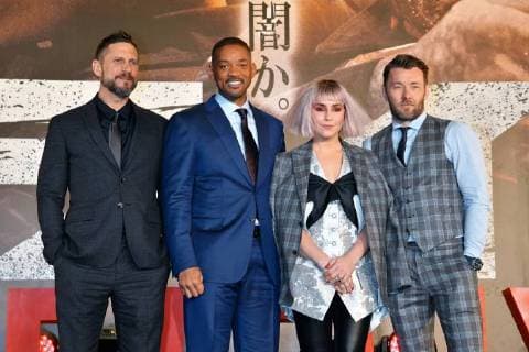 (L-R)Director David Ayer, actors Will Smith, Noomi Rapace and Joel Edgerton attend the Japan premier for the film Bright in Tokyo, Japan on December 19, 2017.  TKP2017121904 KEIZOxMORI