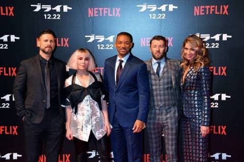 (L-R)Director David Ayer, actors Noomi Rapace, Will Smith, Joel Edgerton and Dawn Olivieri attend the Japan premier for the film Bright in Tokyo, Japan on December 19, 2017.  TKP2017121931 KEIZOxMORI