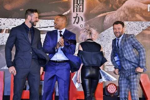 David Ayer, Will Smith, Noomi Rapace und Joel Edgerton bei der Premiere des Netflix-Spielfilms Bright in Roppongi Hills. Tokio, 19.12.2017