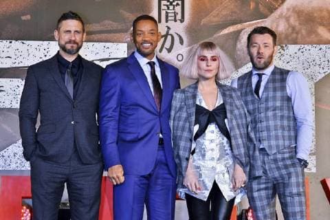 David Ayer, Will Smith, Noomi Rapace und Joel Edgerton bei der Premiere des Netflix-Spielfilms Bright in Roppongi Hills. Tokio, 19.12.2017