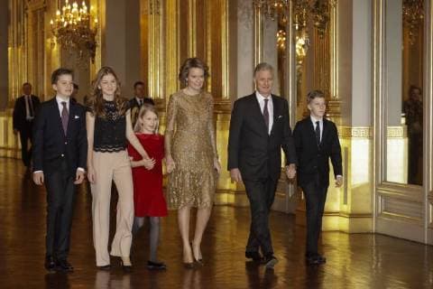 Prince Gabriel, Crown Princess Elisabeth, Princess Eleonore, Queen Mathilde of Belgium, King Philippe - Filip of Belgium and Prince Emmanuel pictured during the yearly Christmas Concert, at the Royal Palace, in Brussels, Wednesday 20 December 2017. The King and Queen want to thank especially those who have contributed to the success of the royal activities throughout the year 2017.  THIERRYxROGE 05266095