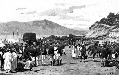 Sino-Japanese war Landing of Japanese troops at the beach at Chemulpo , Korea November 1894, Korea, Republic Of Copyright: Topfoto  !ACHTUNG AUFNAHMEDATUM GESCHÄTZT! UnitedArchives1380317