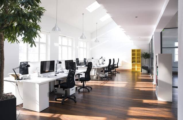 Desks with PCs in bright and modern open space office property released  FKF02616