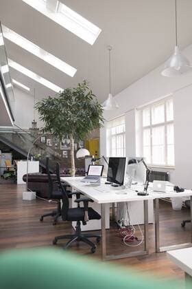 Desks with PCs in bright and modern open space office property released  FKF02620
