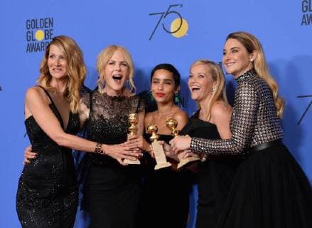 Themen der Woche Bilder des Tages (l-r) Actors Laura Dern, Nicole Kidman, Zoë Kravitz, Reese Witherspoon and Shailene Woodley appear backstage after winning the award for the Best Television Limited Series or Motion Picture Made for Television for Big Little Lies during the 75th annual Golden Globe Awards at the Beverly Hilton Hotel in Beverly Hills, California on January 7, 2018.  LAP20180107640 JIMxRUYMEN