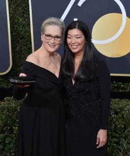 Bilder des Tages Actor Meryl Streep (L) and Ai-jen Poo, the head of the National Domestic Workers Alliance attend the 75th annual Golden Globe Awards at the Beverly Hilton Hotel in Beverly Hills, California on January 7, 2018.  LAP20180107867 JIMxRUYMEN