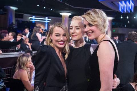 Margot Robbie, nominated for BEST PERFORMANCE BY AN ACTRESS IN A MOTION PICTURE COMEDY OR MUSICAL for her role in I, Tonya, Saoirse Ronan, nominated for BEST PERFORMANCE BY AN ACTRESS IN A MOTION PICTURE COMEDY OR MUSICAL for her role in Lady Bird, and Greta Gerwig, nominated for BEST SCREENPLAY MOTION PICTURE for Lady Bird, pose for a picture during the 75th Annual Golden Globe Awards at the Beverly Hilton in Beverly Hills, CA on Sunday, January 7, 2018.  Copyright: xHFPAxPhotographerx 33508_614JRC