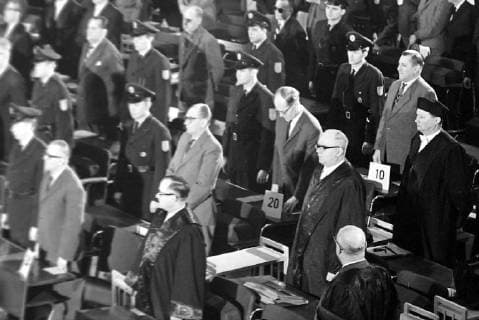 LAW & ORDER WAR CRIMES AUSCHWITZ CONCENTRATION CAMP NAZIS ON TRIAL IN FRANKFURT, GERMANY ; 21 DECEMBER 1963, Copyright: Topfoto  UnitedArchivesIPU468818