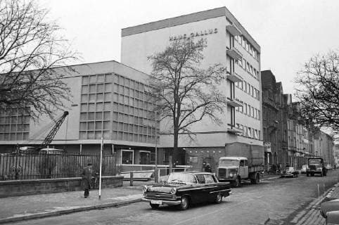 LAW & ORDER EXTERIOR VIEW WHERE AUSCHWITZ TRIAL WILL BE MOVED IN FRANKFURT, WEST GERMANY ; 2 APRIL 1964, Copyright: Topfoto  UnitedArchivesIPU474311