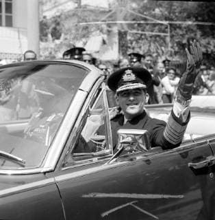 KING CONSTANTINE AT ROYAL GUARD BARRACKS IN ATHENS, GREECE ; 7 MAY 1964, Copyright: Topfoto  UnitedArchivesIPU476406