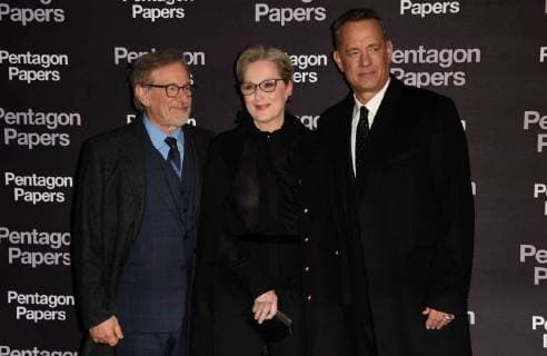 Pentagon Papers Premiere in Paris Steven Spielberg ( realisateur ) - Meryl Streep ( actrice ) - Tom Hanks ( acteur ) CELEBRITES : Avant premiere du film PENTAGON PAPERS - Paris - 13 01 2018 FedericoPestellini Panoramic 