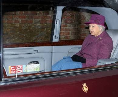 HM Queen Elizabeth II and Prince Philip, Duke of Edinburgh both take the car back to Sandringham House (Prince Philip, Duke of Edinburgh normally walks to and from church), after attending the St. Mary Magdalene Church Sunday morning service, in Sandringham, Norfolk, on January 14, 2018 
