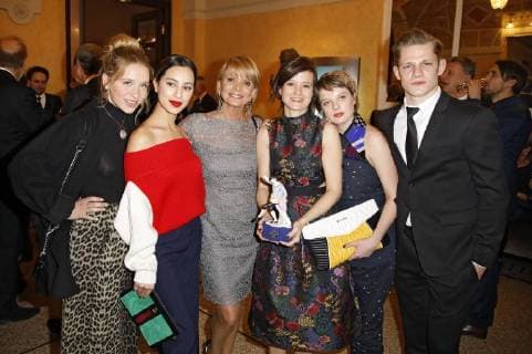 Anna Lena Klenke, Gizem Emre, Uschi Glas, Lena Schömann, Jella Haase und Maximilian von der Groeben bei der Verleihung des 39. Bayerischen Filmpreises 2017 im Prinzregententheater. München, 19.01.2018
