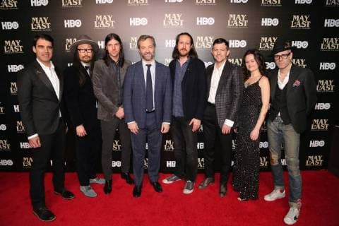 Bob Crawford, Joe Kwon, Seth Avett, Judd Apatow, Michael Bonfiglio, Scott Avett, Tania Elizabeth and Mike Marsh of The Avett Brothers arrive on the red carpet at HBO s May It Last: A Portrait of The Avett Brothers NYC premiere on January 24, 2018 in New York City.  NYP20180124318 SERENAxXU-NING