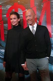 MOSCOW, RUSSIA - JANUARY 25, 2018: Actor and director Fyodor Bondarchuk (R) and actress Paulina Andreyeva attend the Moscow premiere of Nikolai Khomeriki s Selfie film at the Karo 11 Oktyabr Cinema. Artyom Geodakyan TASS  TS0711B2
