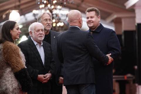 NEW YORK, NY - JANUARY 25: Host James Corden, Recording Academy President CEO Neil Portnow, Executive Producer of the 60th Annual GRAMMY Awards Ken Ehrlich, and CBS EVP, Specials, Music & Live Events Jack Sussman Roll Out the 60th Annual Grammy Red Carpet at Madison Square Garden on January 25, 2018 in New York City. Copyright: xDiegoxCorredor MediaPunchx