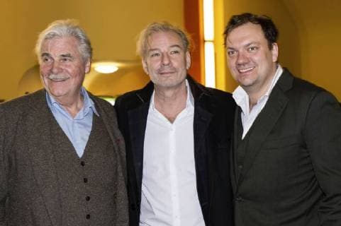 Peter Simonischek, Leander Haussmann und Charly Hübner bei der 60. Verleihung vom Ernst-Lubitsch-Preis 2018 im Kino Babylon. Berlin, 28.01.2018