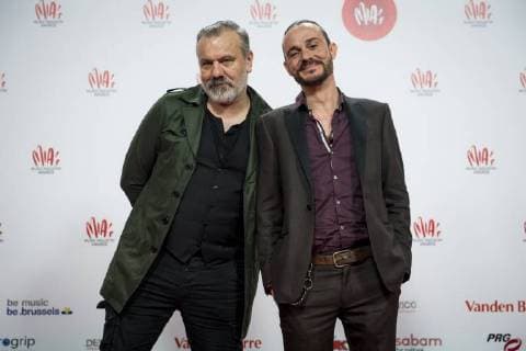 Yves Gaillard and Tijs Vanneste aka Van Echelpoel pictured on the red carpet at the arrival for the eleventh edition of the MIA s (Music Industry Award) award show, in Brussels, Tuesday 30 January 2018. The MIA awards are handed out by the VRT and Kunstenpunt.  JASPERxJACOBS 05286561