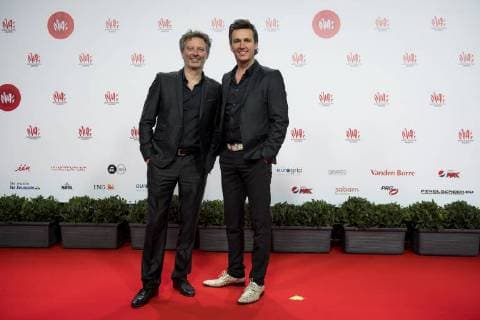 Chris Van Tongelen and Davy Gilles pictured on the red carpet at the arrival for the eleventh edition of the MIA s (Music Industry Award) award show, in Brussels, Tuesday 30 January 2018. The MIA awards are handed out by the VRT and Kunstenpunt.  JASPERxJACOBS 05286577