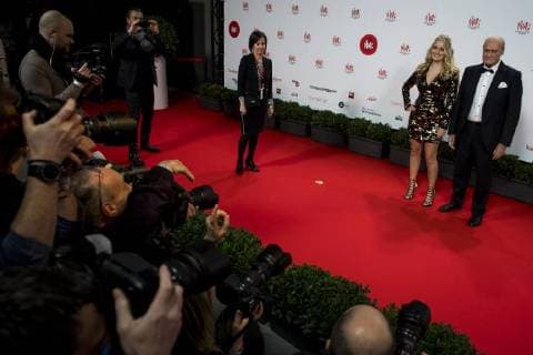 Julie Vermeire and television presenter and actor Jacques Vermeire pictured on the red carpet at the arrival for the eleventh edition of the MIA s (Music Industry Award) award show, in Brussels, Tuesday 30 January 2018. The MIA awards are handed out by the VRT and Kunstenpunt.  JASPERxJACOBS 05286598