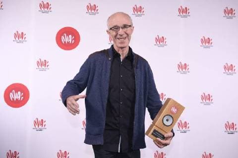 Raymond van het Groenewoud celebrates with his trophy at the eleventh edition of the MIA s (Music Industry Award) award show, in Brussels, Tuesday 30 January 2018. The MIA awards are handed out by the VRT and Kunstenpunt.  JASPERxJACOBS 05286773