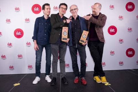 Sector Lifetime achievement award Ancienne Belgique and Raymond van het Groenewoud with there awards at the eleventh edition of the MIA s (Music Industry Award) award show, in Brussels, Tuesday 30 January 2018. The MIA awards are handed out by the VRT and Kunstenpunt.  JASPERxJACOBS 05286822