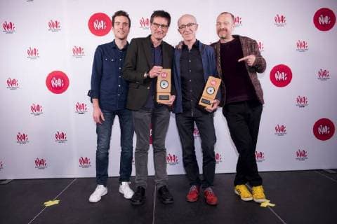 Sector Lifetime achievement award Ancienne Belgique and Raymond van het Groenewoud with there awards at the eleventh edition of the MIA s (Music Industry Award) award show, in Brussels, Tuesday 30 January 2018. The MIA awards are handed out by the VRT and Kunstenpunt.  JASPERxJACOBS 05286823