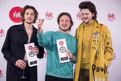 Rock band Bazart with there awards at the eleventh edition of the MIA s (Music Industry Award) award show, in Brussels, Tuesday 30 January 2018. The MIA awards are handed out by the VRT and Kunstenpunt.  JASPERxJACOBS 05286800