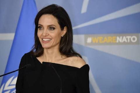 UNHCR Special Envoy Angelina Jolie talks to the press after a meeting between representatives of the NATO and the the UN Refugee Agency UNHCR, Wednesday 31 January 2018 in Brussels.  DIRKxWAEM 05287004