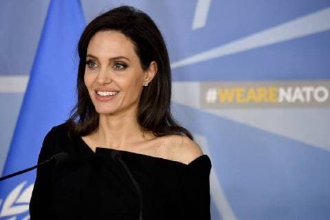 UNHCR Special Envoy Angelina Jolie talks to the press after a meeting between representatives of the NATO and the the UN Refugee Agency UNHCR, Wednesday 31 January 2018 in Brussels.  DIRKxWAEM 05287028